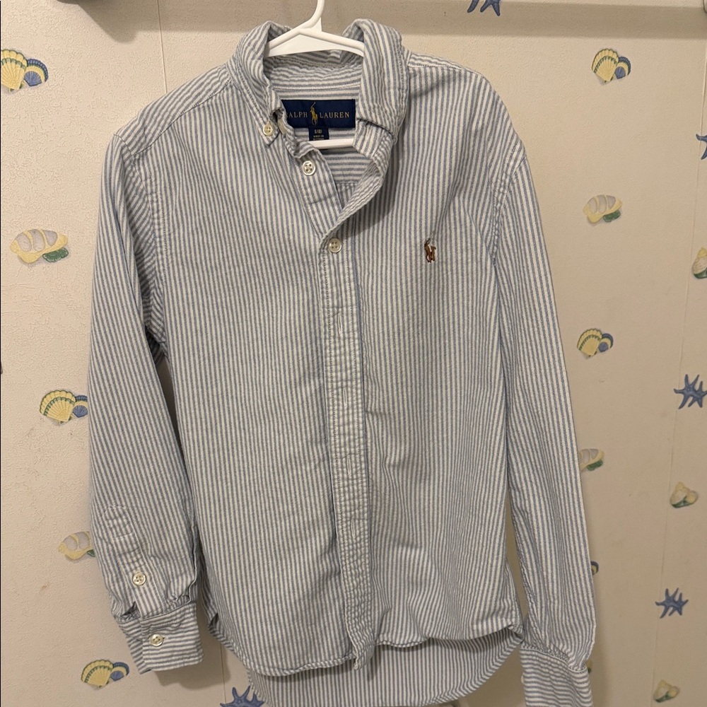 Ralph Lauren Boy’s White and Blue Pinstripe bottom down.